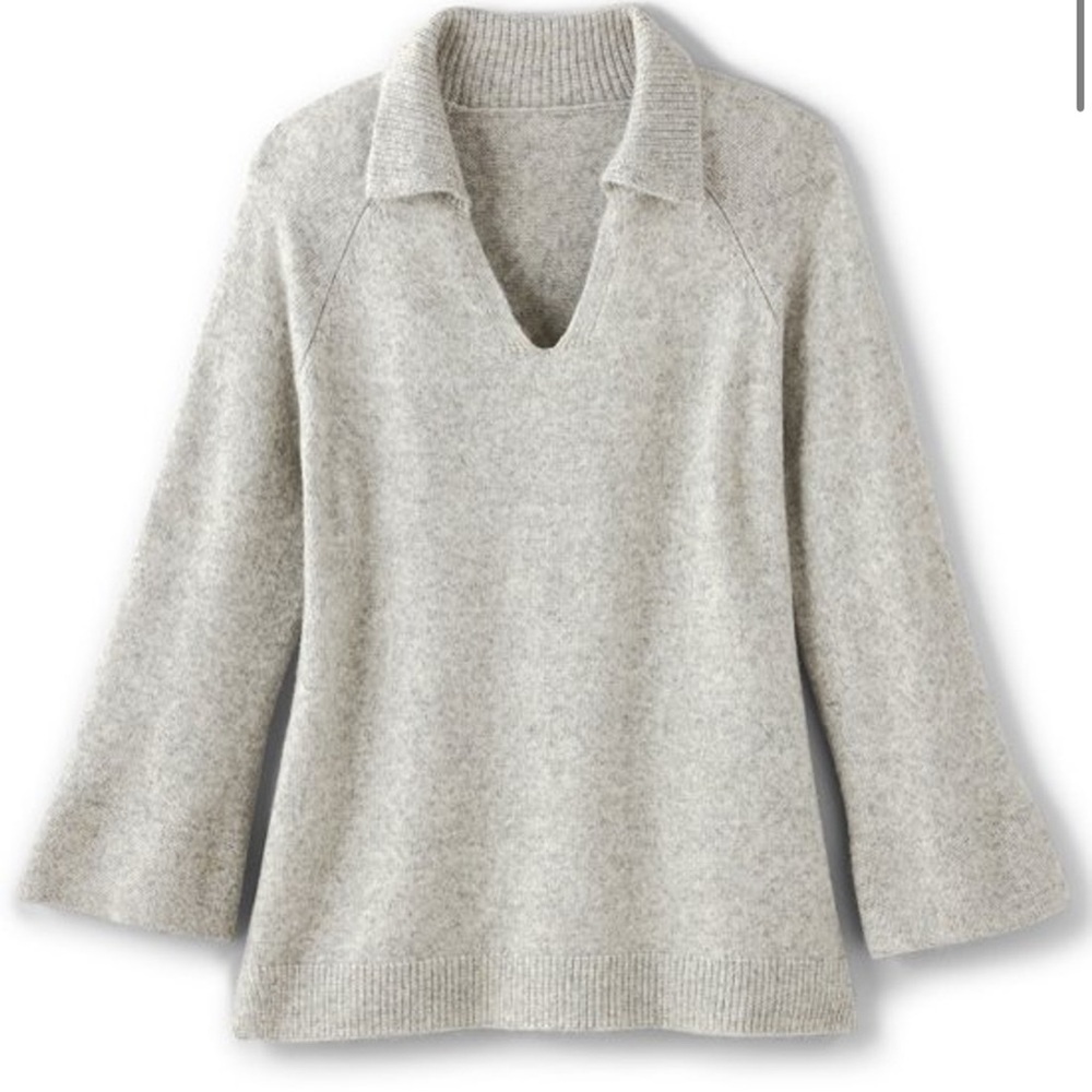 Soft Surroundings Blue Alice Sweater V-Neck Collar Soft Knit Boxy Size XL